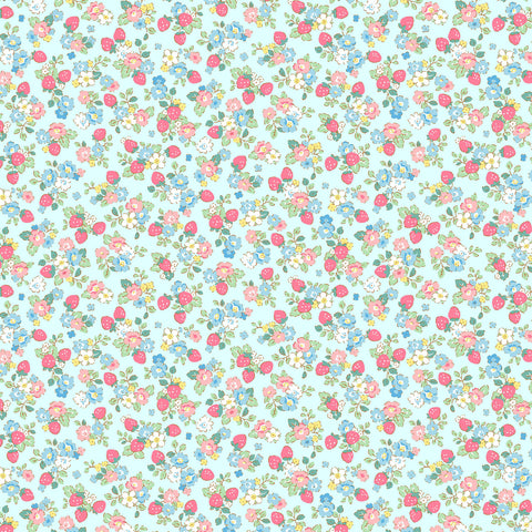 Find Me - Strawberry - Blue and Pink Floral on Light Blue background - Cosmo