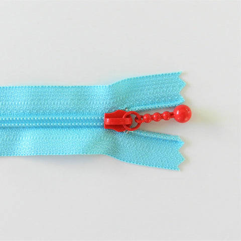 Pearl Drop Zipper - Brights - Blue with Red Pull