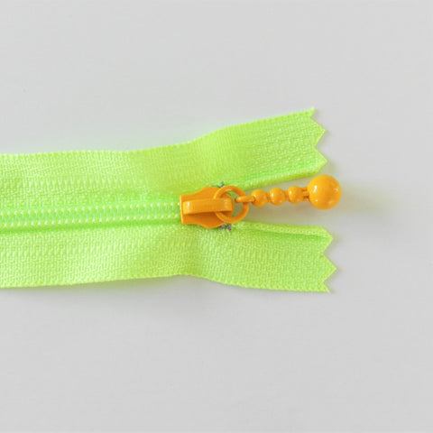 Pearl Drop Zipper - Brights - Neon Green with Orange Pull