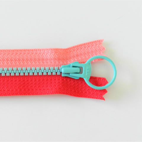 Tricolor Zipper - Pink/Dark Pink with Aqua Pull