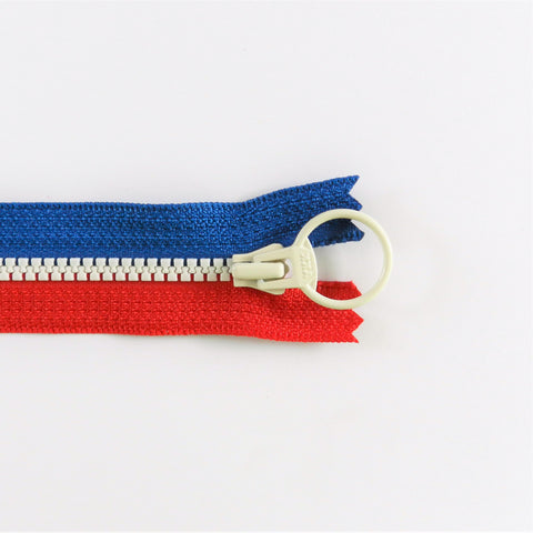 Tricolor Zipper - Red/Blue with White pull