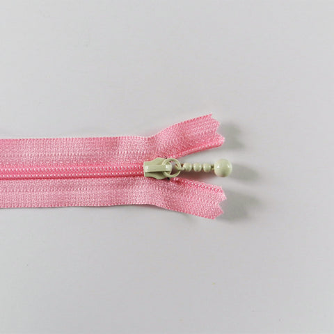 Pearl Drop Zipper - Pastel - Pink with White Pull