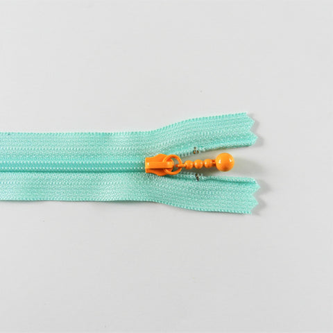 Pearl Drop Zipper - Pastel - Blue with Orange Pull