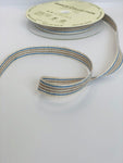 Linen stripe ribbon - Blue and Natural